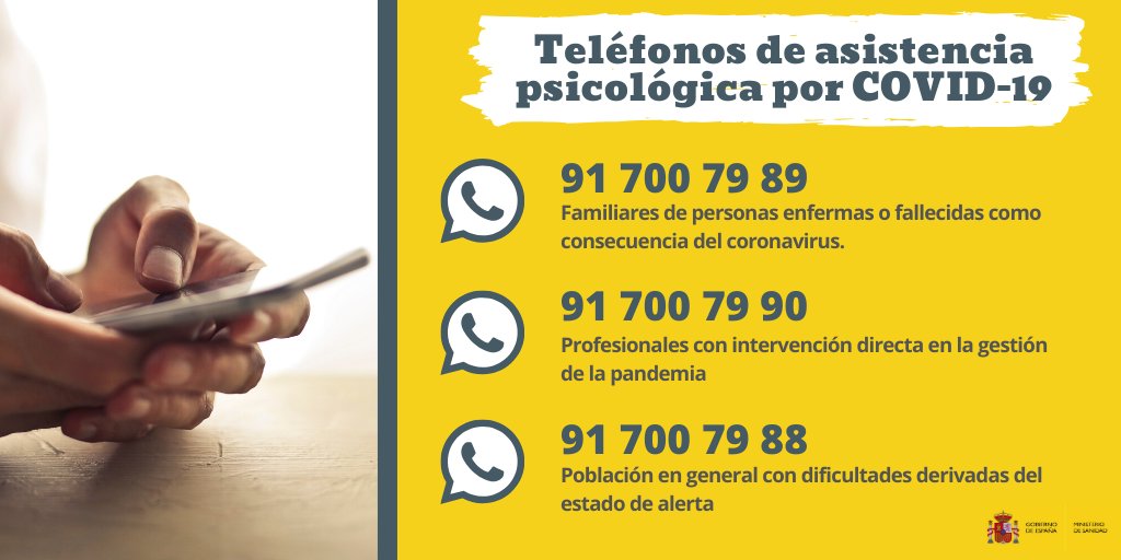 Nuestro equipo colabora con el teléfono de atención psicológica para la población afectada por la COVID-19 puesto en marcha por el Ministerio de Sanidad y el Consejo General de la Psicología de España 
